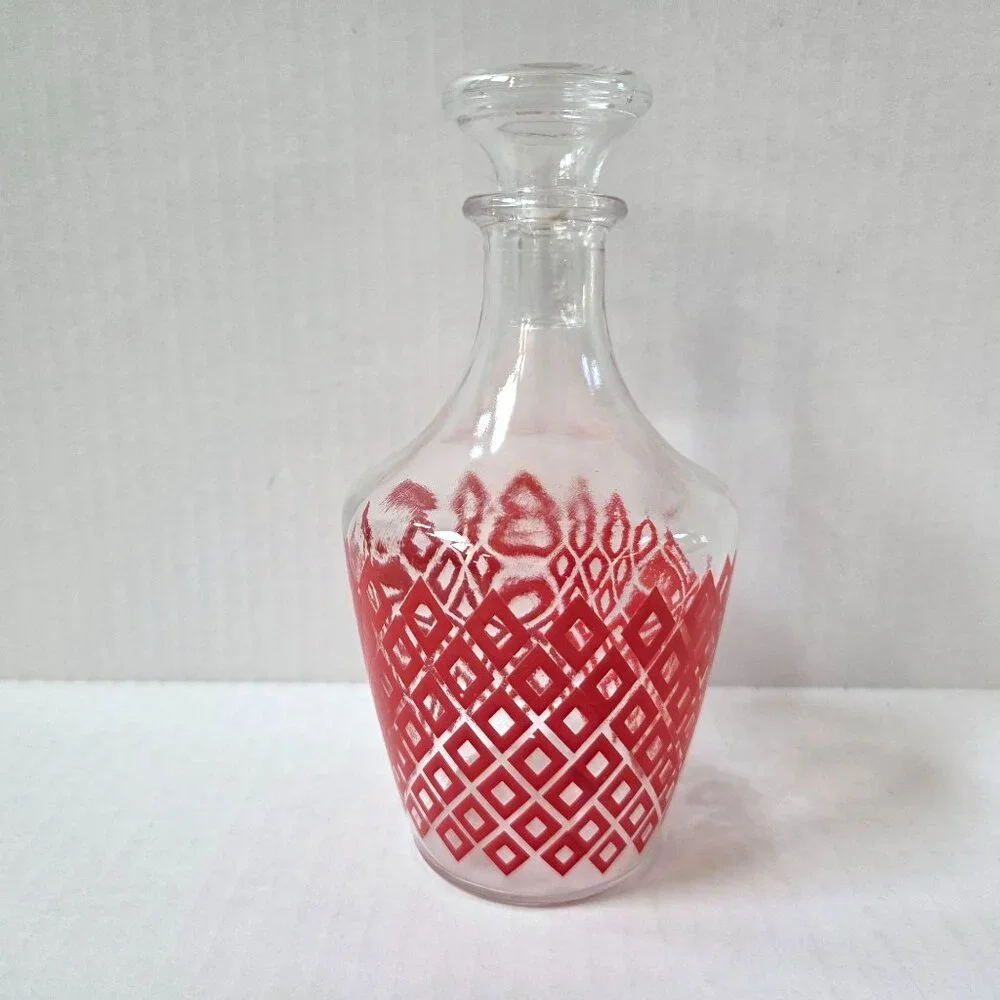 Red Diamond Geometric Liquor Decanter Glass Bottle & Stopper France MCM